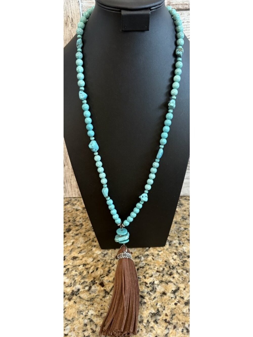 Chico's  Tassel Pendant Necklace,  Leather Fringe 36” + 5” Tassel  Vintage